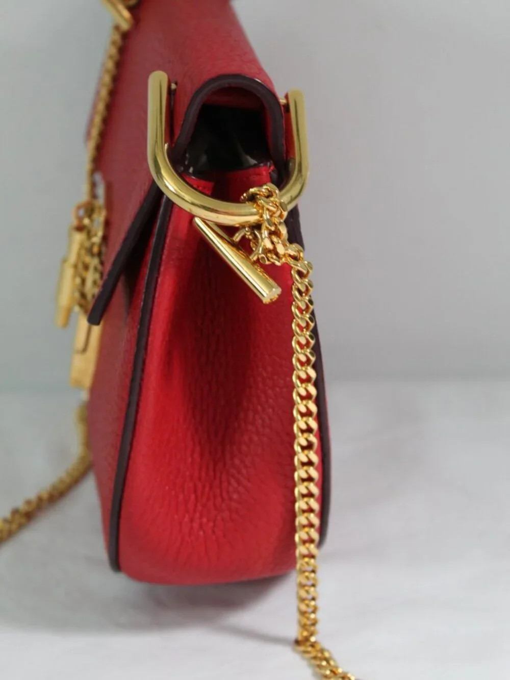Chloe Chloé Drew Shoulder Bag Crossbody Red Leather Gold Hardware Chain Strap